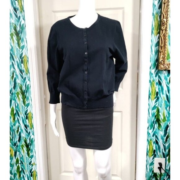 Chaus Black button Down Cardigan Cropped with 3/4 Sleeves L/ XL - Picture 2 of 11